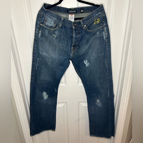 Y2K Super Rare Ed Hardy Army Skull Denim Jeans Christian Audigier Men Size 33 - Picture 3 of 16